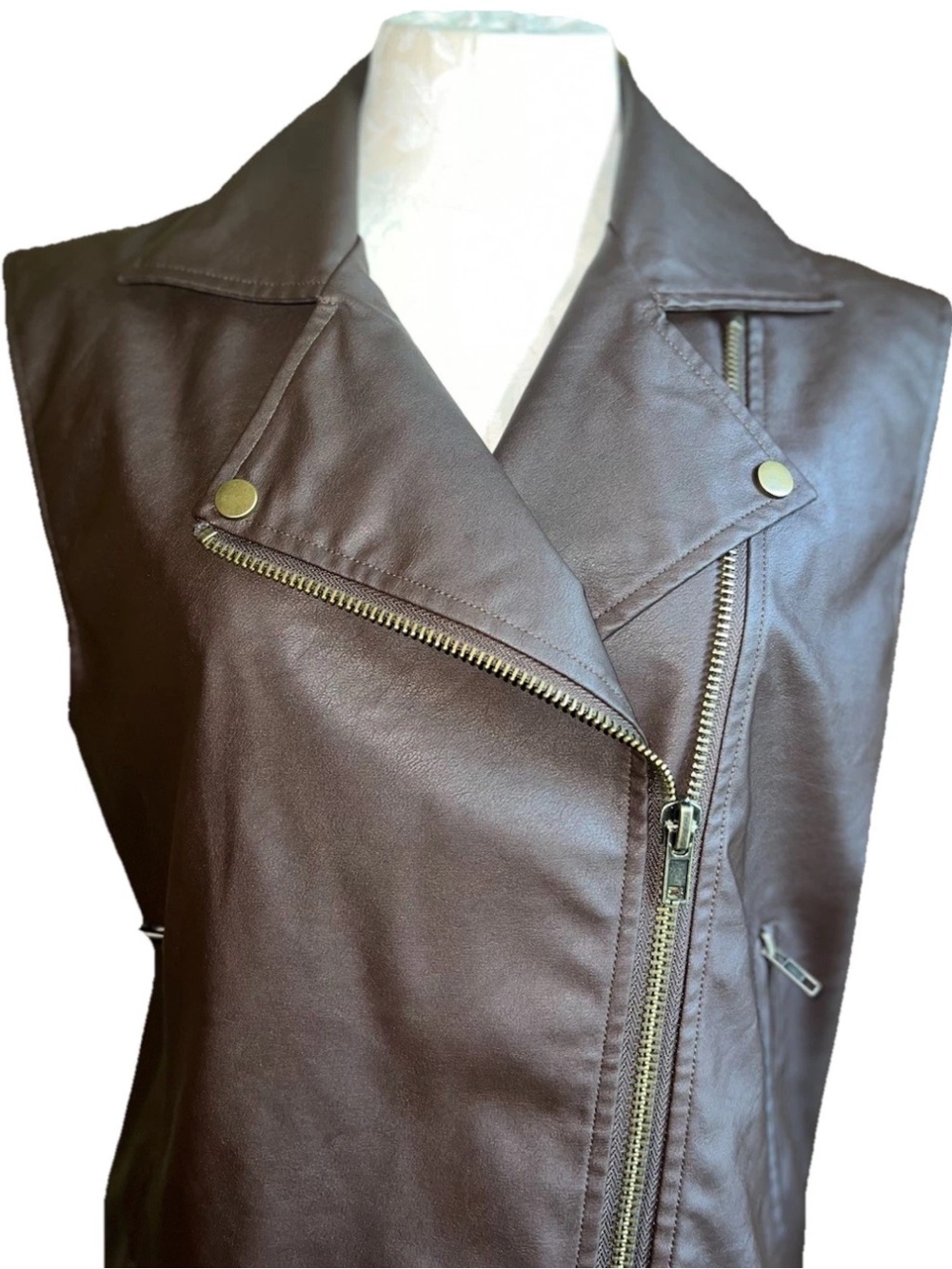 Mustard Seed Faux Leather Oversized Moto Vest Jacket Brown Size Small NWT - Picture 7 of 15